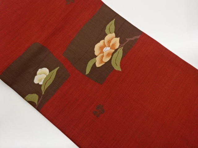 JAPANESE KIMONO / NAGOYA OBI / WOVEN CAMELLIA & SHIKISHI PATTERN